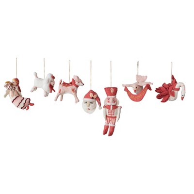Storied Home Handmade Wool Felt Dove Ornament with Metallic Gold Thread Embroidery and Banner "Be Joyful", Pink and White