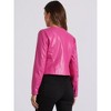 INSPIRE CHIC Women's Collarless Open Front Faux Pocket Faux Leather Crop Moto Jackets - 3 of 4