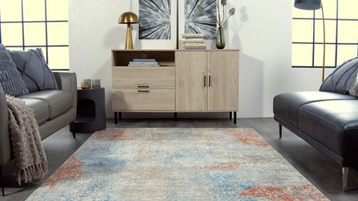 Elysian Ivory Abstract Synthetic 4' x 6' Easy-Care Area Rug