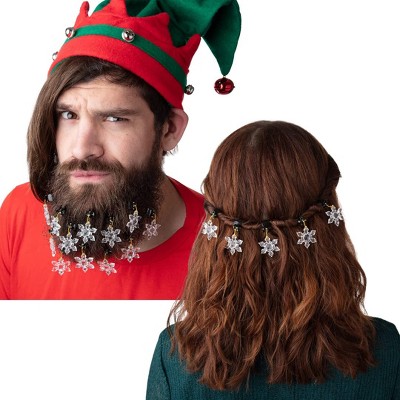 12 pcs Snowflake Christmas Beard Ornaments w Easy Clip - Show Holiday Spirit on Your Facial Hair - Great Gag Gift or Decorative Accessory for Ugly