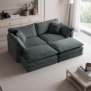 77" Chenille Modular Sectional Sofa Bed with 2 Ottomans - 1 of 4