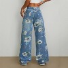 Women's Floral Print Wide Leg Jeans Mid Waist Boho Denim Pants - 3 of 4