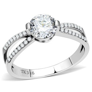 Slickblue Polished Stainless Steel Ring with Clear CZ - Classic Round Design, Women's Fashion Ring, Size 5-10 - 1 of 4