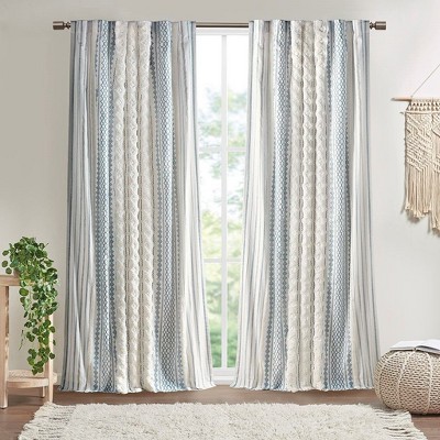 Kumasinova 84"/95"/108" 100% Cotton Printed Curtains Panel,Window Curtains with Chenille Stripe&Lining,Bedroom Curtains for Living Room
