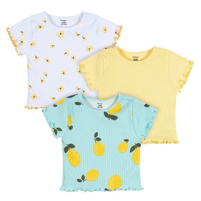 Image of Gerber Baby & Toddler Girls Short Sleeve Tees, Picnic Day Dreams, 3-Pack, 3-6 Months