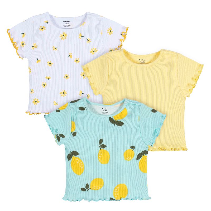 Gerber Baby & Toddler Girls Short Sleeve Tees, 3-Pack, 1 of 10