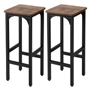 Tangkula Set of 2 Industrial Bar Stools 28" Kitchen Breakfast Bar Chairs Rustic Brown - 1 of 4