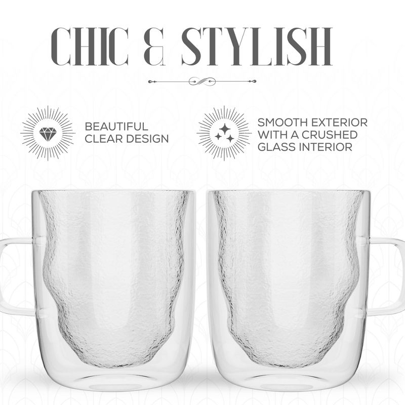 Elle Decor Set of 2 Insulated Coffee Mugs, 13-Oz Double Wall Crushed Design Glasses, Clear, 3 of 7