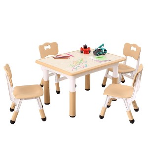 Kids Table and 4 Chairs Set - Height Adjustable Toddler Table with Non-Slip Legs/Graffiti Desktop for Ages 2-10, for Home, Classroom & Daycare - 1 of 4