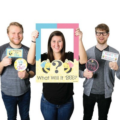 Big Dot of Happiness What Will It Bee - Gender Reveal Selfie Photo Booth Picture Frame and Props - Printed on Sturdy Material