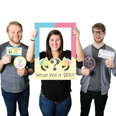 Big Dot of Happiness What Will It Bee - Gender Reveal Selfie Photo Booth Picture Frame and Props - Printed on Sturdy Material