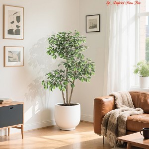Home Decor 5 FT Ficus Tree Artificial w/ Tall White Planter, Fake Ficus Tree w/ 3 Natural Trunks & White-Edged Leaves, Tall Faux Floor Plant - 1 of 4