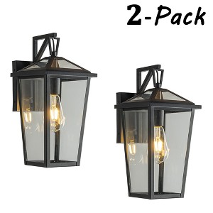 ALOADECOR Modern Matte Black Outdoor Wall Lantern with Clear Tempered Glass Open Bottom Design Light Fixture for Entryway (¨2 Pack) - 1 of 4