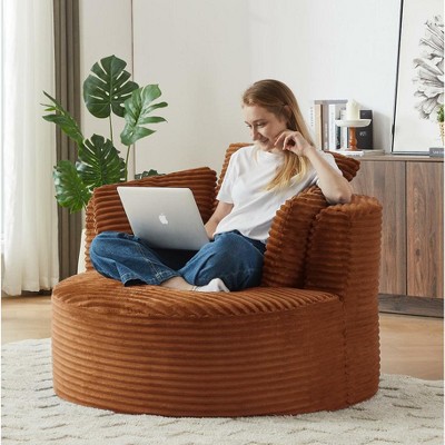 Dolonm Compressible Corduroy Round Chair with Padded Backrest,for Living Room, Office, and Apartment (No Swivel)