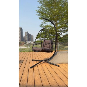 Okak Egg Swing Chair with Cup Holder,Outdoor Hanging Basket Chair with Foldable Stand and Cushion,Porch Swing for Patio,Garden,Backyar - 1 of 4