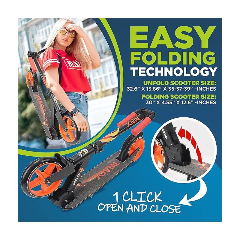 Jovial 2-Wheel Folding Kick Scooter - Compact Foldable Riding Scooter for Teens w/Adjustable Height, Alloy Anti-Slip, 3 of 8