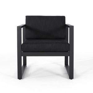 Christopher Knight Home Navan Modern Outdoor Aluminum Club Chair with Cushions, Black/Dark Gray - 1 of 4