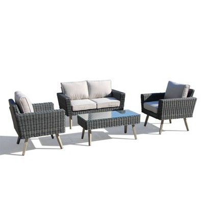 Castlewood 4pc All Weather Wicker Seating Set with Coffee Table - Alfresco Home
