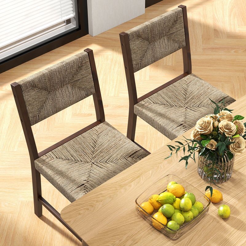 Tangkula Wooden Dining Chair Set of 2 w/ Natural Weave Seagrass Rattan Backrest & Seat, 2 of 9