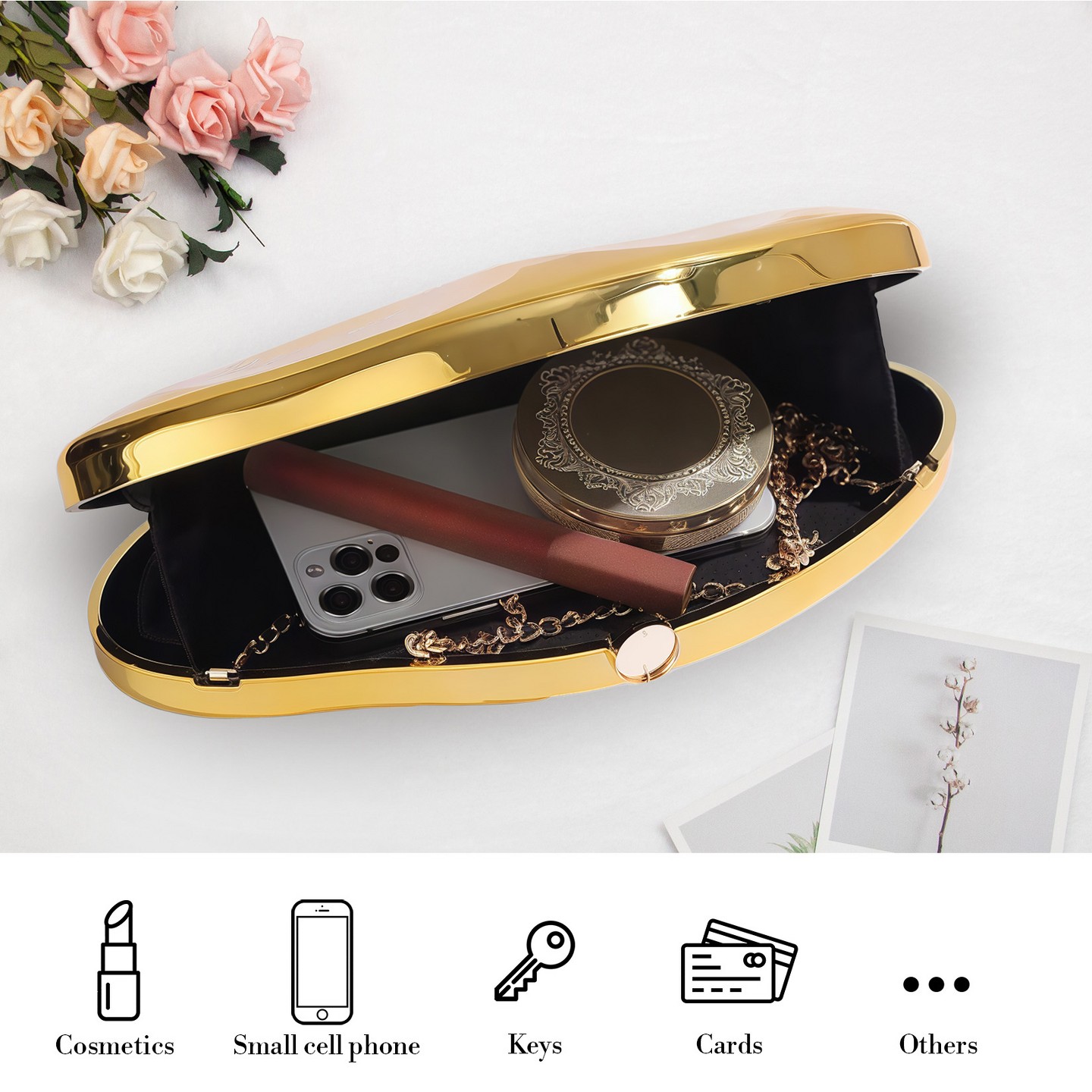 Женский клатч YesFashion Women Clutch Hardcase Evening Purse with Detachable Metal Chain Strap for cocktail and party — фото 4
