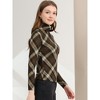 Allegra K Women's Turtleneck Long Sleeve Stretch Slim Plaid Casual Blouse - 4 of 4