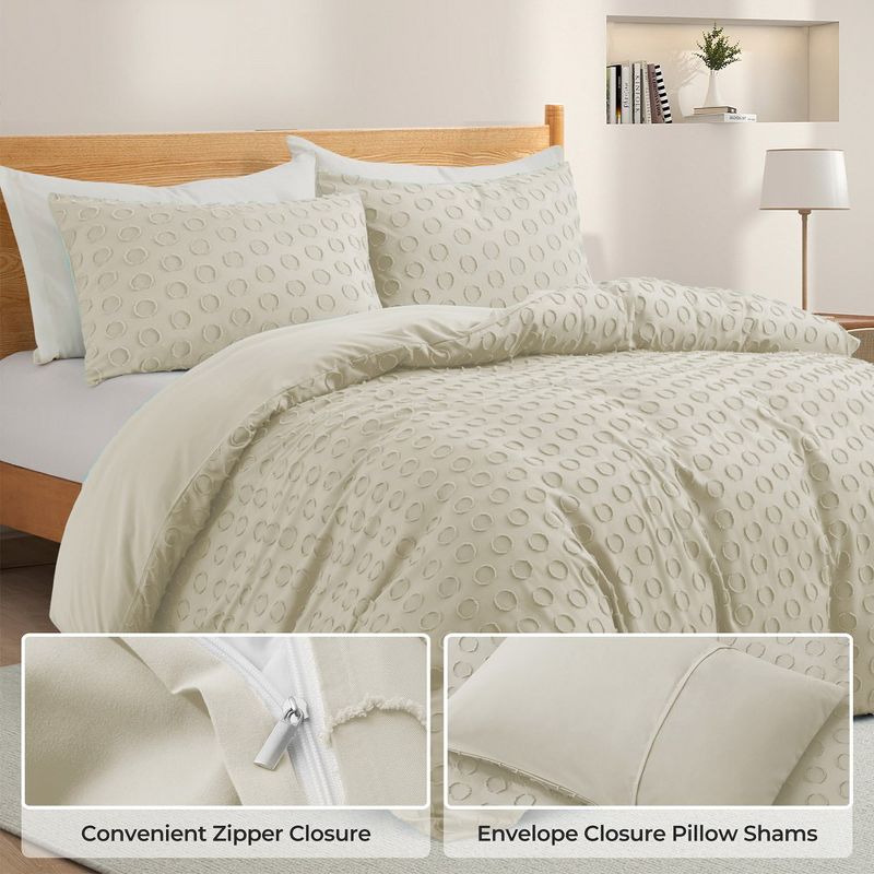 Peace Nest Ultra-Lightweight Microfiber Clipped Duvet Cover Set with Circle Pattern, 4 of 8