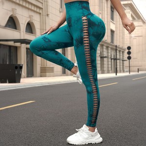 BABYYER Women's High Waist Yoga Pants, Tie-Dye Side Cutout Elastic Tights, Breathable Casual Sports Clothing - 1 of 4