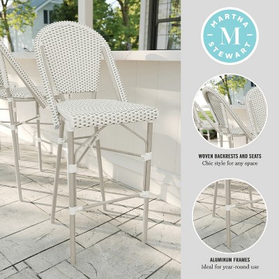 Gray and White Woven Rattan Indoor-Outdoor Bistro Bar Stool