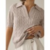 Womens Short Sleeve Sweater Tops Polo Collar Sweater Knitted Tops Cable Knit Sweater - 3 of 4