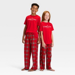 Kids' Plaid Microfleece Holiday Matching Family Pajama Pants - Wondershop™ Red - 1 of 4