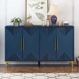Distinctive Two-Tone Triangle Pattern 4-Door Cabinet, Perfect for Entryways, Hallways, and Living Spaces - 1 of 4