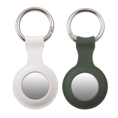 Insten 2 Pack Silicone Case & Keychain Ring Compatible with AirTag / Air Tag, Accessories Holder, White/Green
