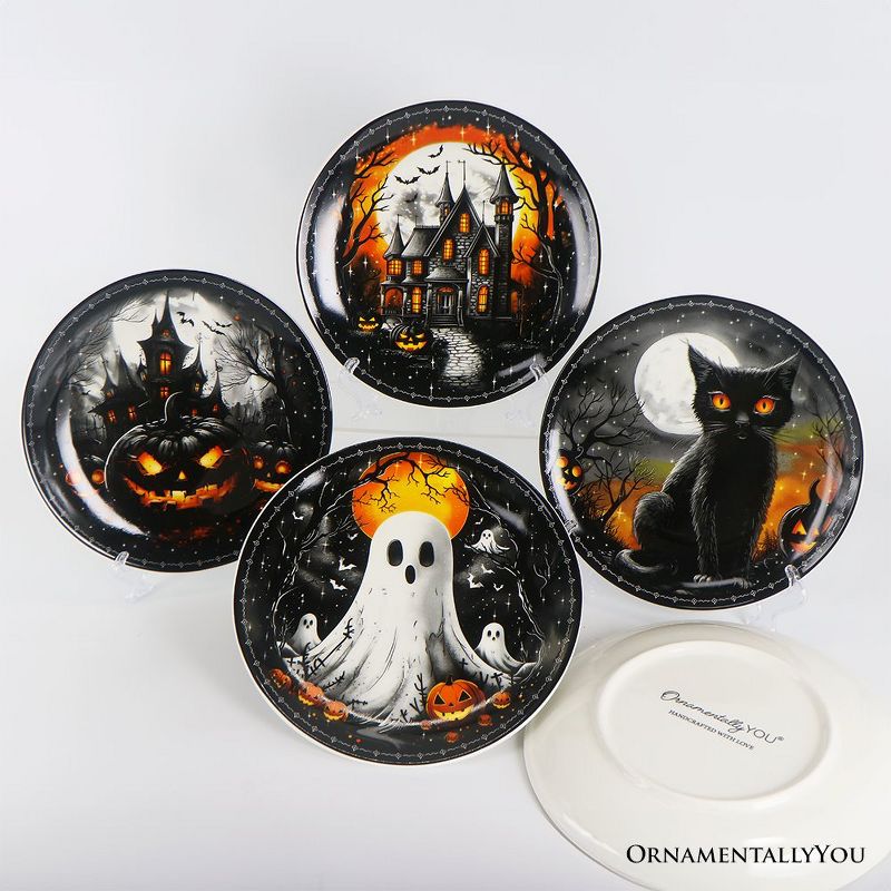 Handcrafted Black Ceramic Halloween Plates Set with Spooky Designs