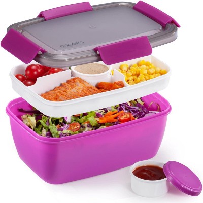 Large Salad Container Bowl for Lunch, 68 oz 5-Compartment Bento Box with Sauce Cups
