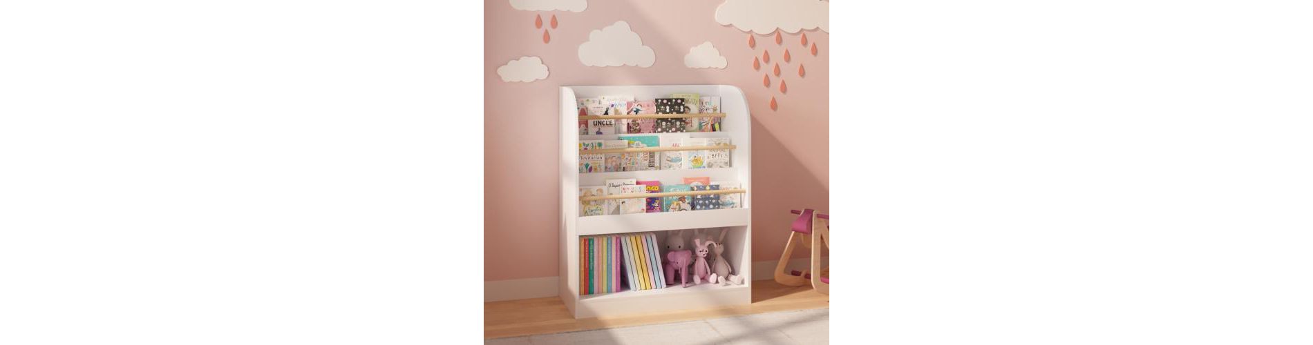 Kids Bookshelf with Open Storage, Front-Facing Children's Bookcase for Playroom, Bedroom or Nursery, White