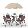 Patio Dining Set for 4 W/Umbrella, Outdoor Furniture Set W/4 Folding Dining Chairs, Outdoor Table Umbrella Set With Tempered Glass Top Dinings Table - 3 of 4