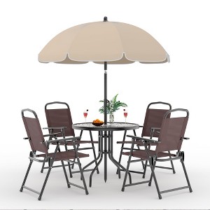 6 Pieces Patio Dining Set with Umbrella, Outdoor Furniture Set with 4 Folding Dining Chairs, Garden Patio Furniture Set with Umbrellas - 1 of 4
