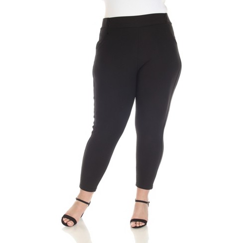 Plus Size Super Soft Elastic Waistband Scuba Pants Black 1X -White Mark