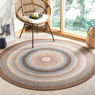 Handmade Brown and Multi Round Braided Area Rug
