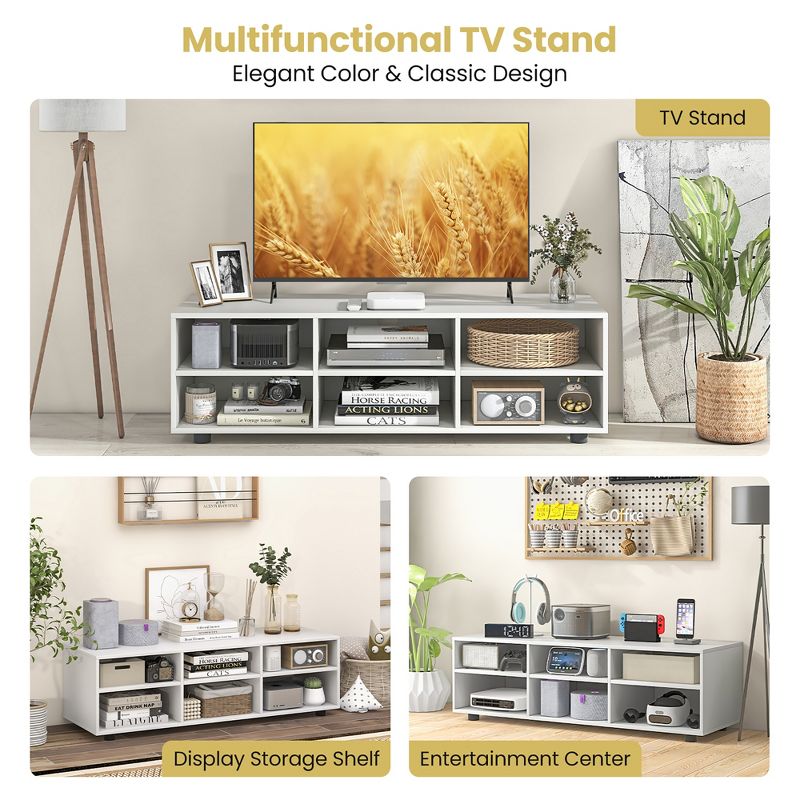 Tangkula TV Stand for TV up to 55'' Home TV Cabinet w/ 6 Storage Compartments White, 5 of 10