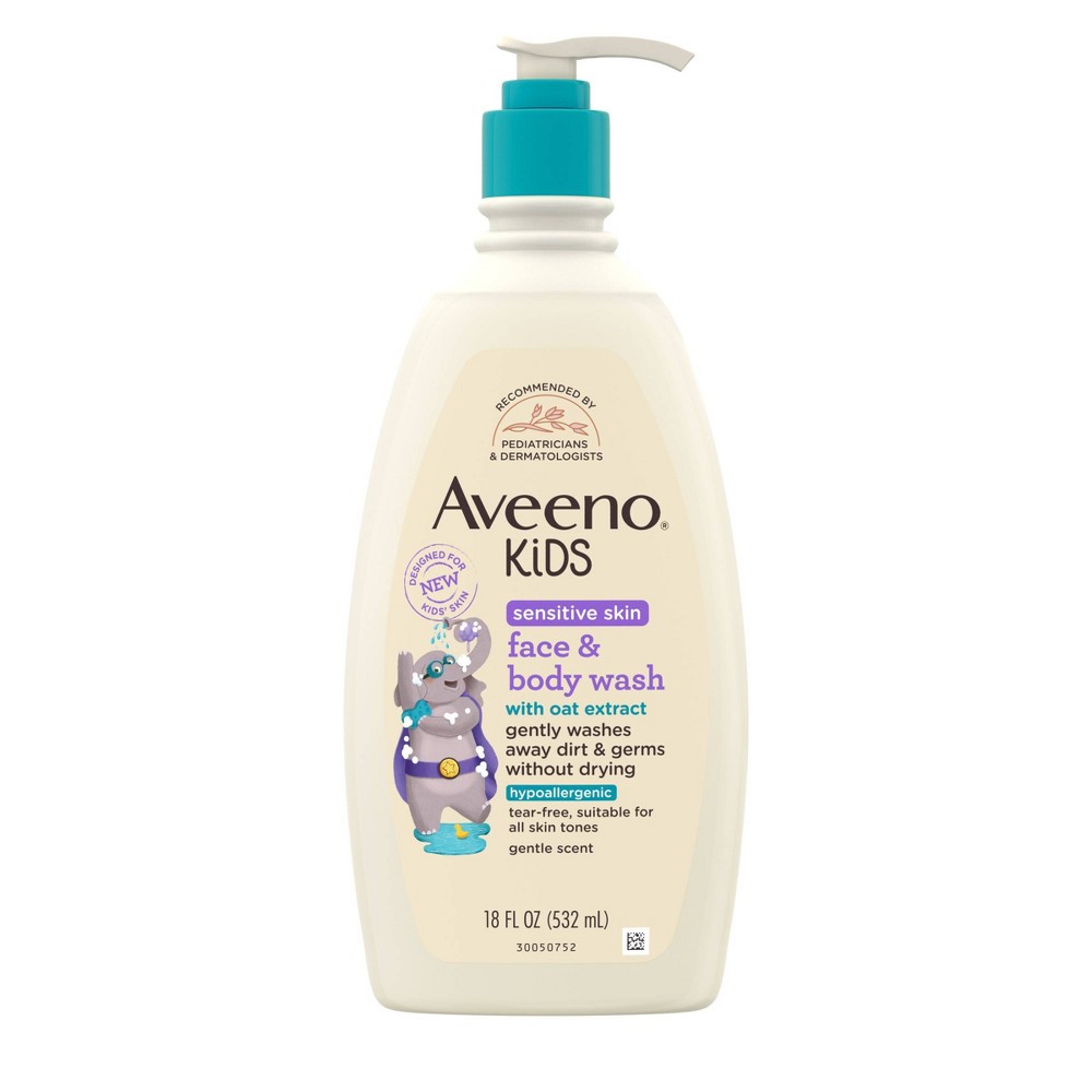 Photos - Shower Gel Aveeno Kids Sensitive Skin Face & Body Wash With Oat Extract, Gently Washes Without Drying - 18 fl oz 