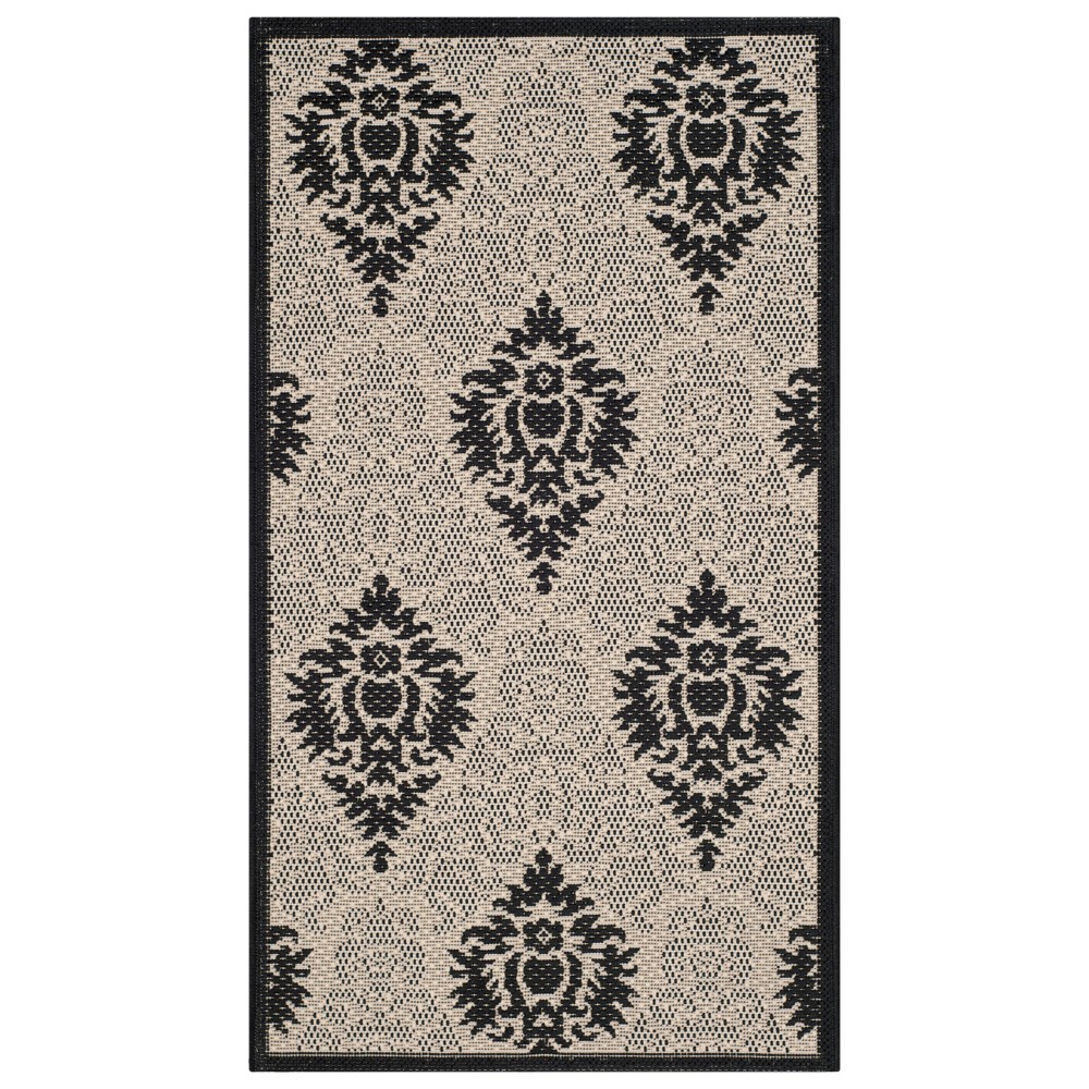  Rectangle Dorchester Damask Outdoor Patio Rug Sand/Black
