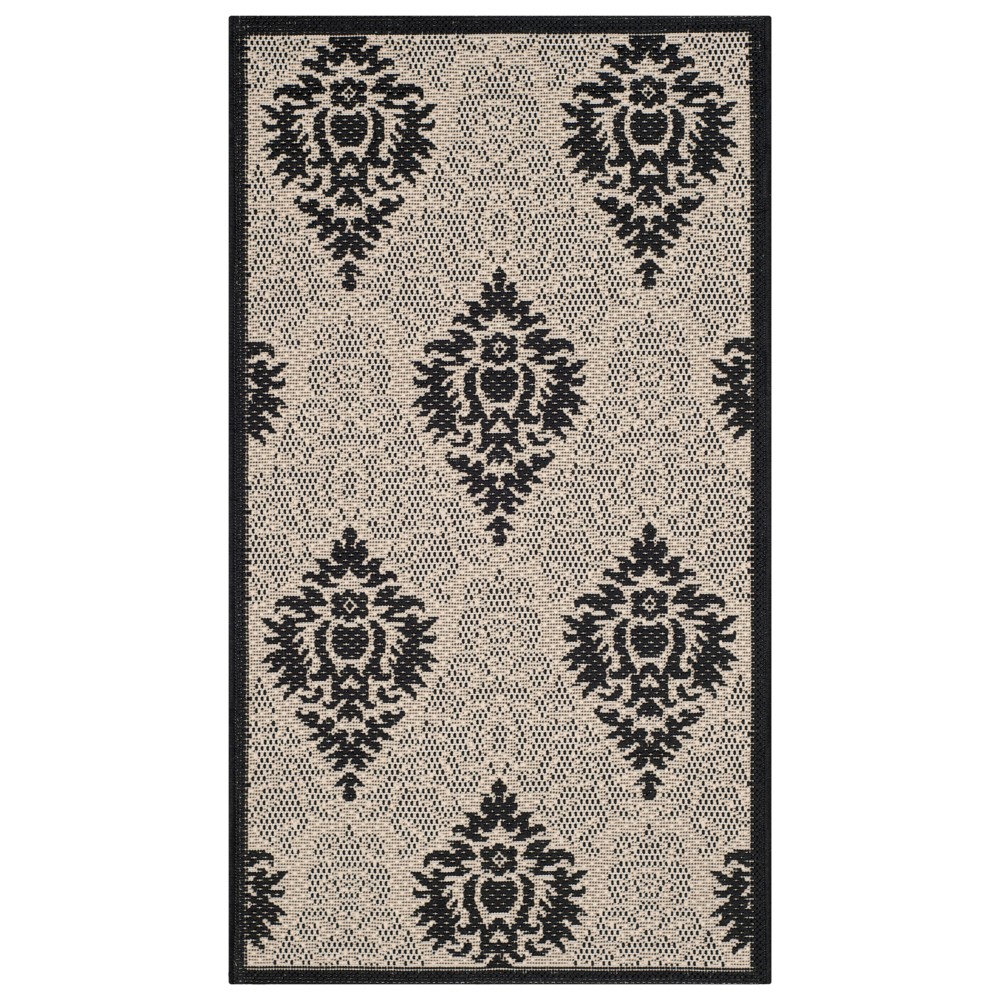 2'X3'7in Rectangle Dorchester Damask Outdoor Patio Rug Sand/Black - Safavieh