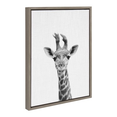 Gray Baby Giraffe Framed Canvas Wall Art, 18x24