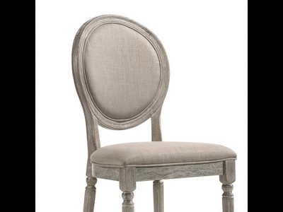 Beige Upholstered Wood Side Chair with Oval Back