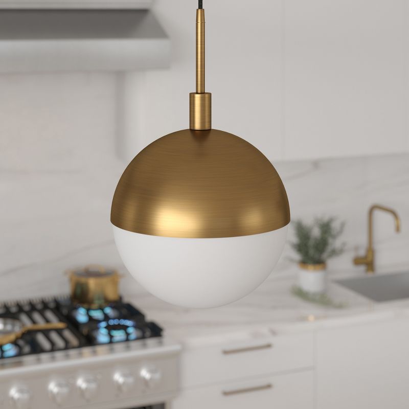 Hampton &#38; Thyme 10&#34; Wide Large Pendant with Glass Shade Brass/White Milk, 3 of 11