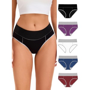 INSPIRE CHIC Women's Stretch Breathable Contrast Color Briefs 5 Pcs - 1 of 4
