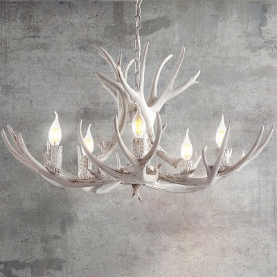 Eldora 30" White Adjustable Resin Antler 5-Light LED Chandelier
