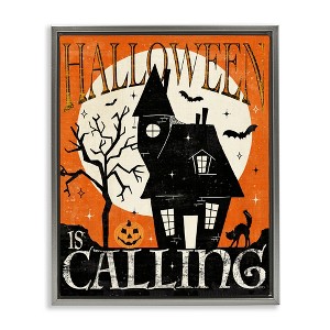 Stupell Industries Halloween Is Calling Haunted House Floating Frame Canvas Art - 1 of 4