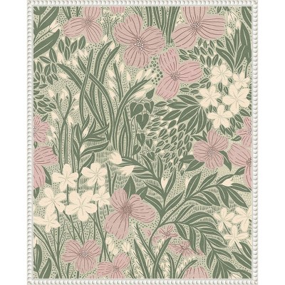 Field of Flowers Light Green Canvas Print with White Frame